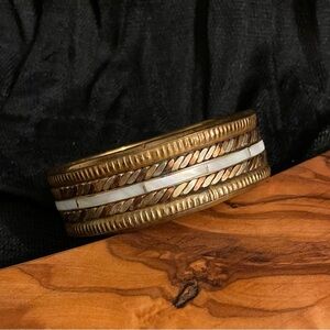 Brass and Copper Bangle with Mother of Pearl Inlay